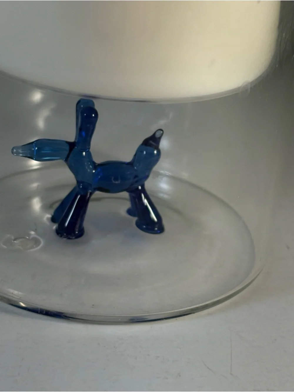 Unique Candle Holder Clear Glass With Blue Balloon‎ Dog Sculpture On Base 5.75”